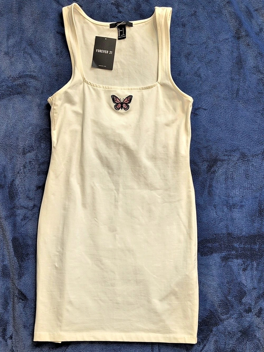 Forever 21 Butterfly Embroidered Knit Bodycon Dress White Small